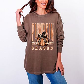 Pumpkin Season Stars - Women's Garment Dyed Long Sleeve Graphic T-Shirt
