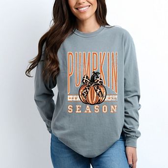 Pumpkin Season Stars - Women's Garment Dyed Long Sleeve Graphic T-Shirt