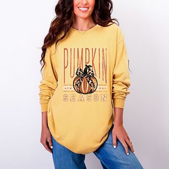 Pumpkin Season Stars - Women's Garment Dyed Long Sleeve Graphic T-Shirt