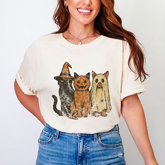 Halloween Cat Trio - Women's Garment Dyed Graphic T-Shirt