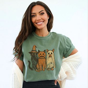 Halloween Cat Trio - Women's Garment Dyed Graphic T-Shirt