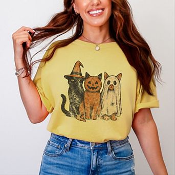 Halloween Cat Trio - Women's Garment Dyed Graphic T-Shirt