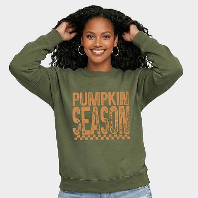Pumpkin Season Checkered Distressed - Women's Graphic Sweatshirt