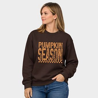 Pumpkin Season Checkered Distressed - Women's Graphic Sweatshirt