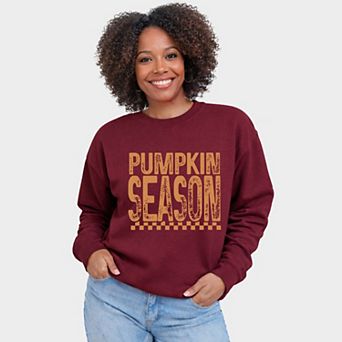 Pumpkin Season Checkered Distressed - Women's Graphic Sweatshirt