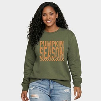 Pumpkin Season Checkered Distressed - Women's Graphic Sweatshirt