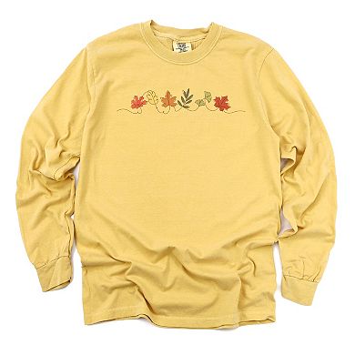 Fall Leaves Line - Women's Garment Dyed Long Sleeve Graphic T-Shirt