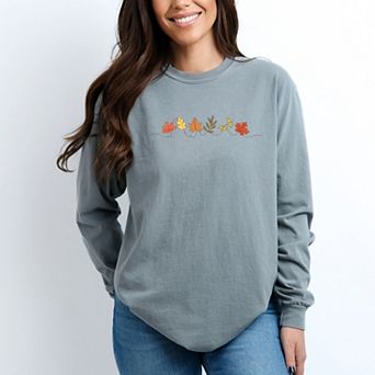 Fall Leaves Line - Women's Garment Dyed Long Sleeve Graphic T-Shirt