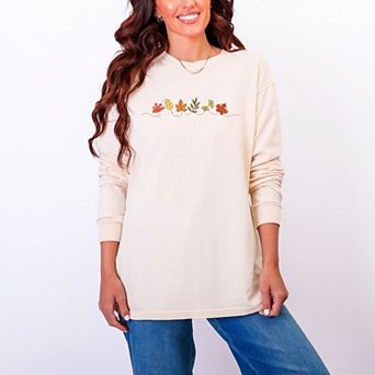 Fall Leaves Line - Women's Garment Dyed Long Sleeve Graphic T-Shirt