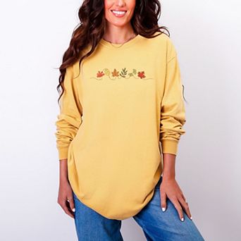 Fall Leaves Line - Women's Garment Dyed Long Sleeve Graphic T-Shirt