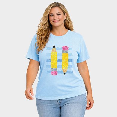 Pencil Stripes - Women's Plus Sized Garment Dyed Graphic T-Shirt