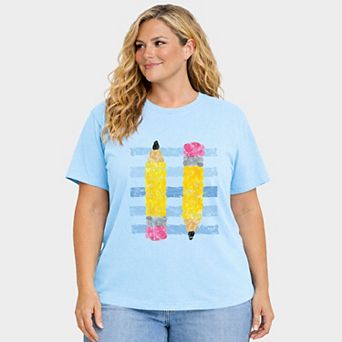 Pencil Stripes - Women's Plus Sized Garment Dyed Graphic T-Shirt