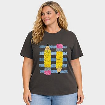 Pencil Stripes - Women's Plus Sized Garment Dyed Graphic T-Shirt