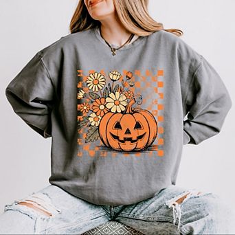 Retro Floral Pumpkin - Women's Lightweight Garment Dyed Sweatshirt