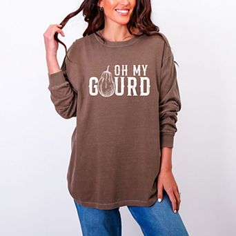 Oh My Gourd Distressed - Women's Garment Dyed Long Sleeve Graphic T-Shirt