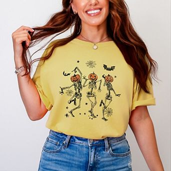Dancing Skeleton Trio - Women's Garment Dyed Graphic T-Shirt