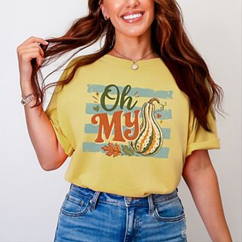 Oh My Gourd Stripes - Women's Garment Dyed Graphic T-Shirt
