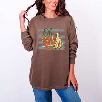Oh My Gourd Stripes - Women's Garment Dyed Long Sleeve Graphic T-Shirt