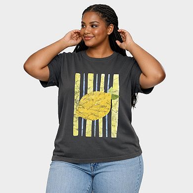 Lemon Stripes - Women's Plus Sized Garment Dyed Graphic T-Shirt