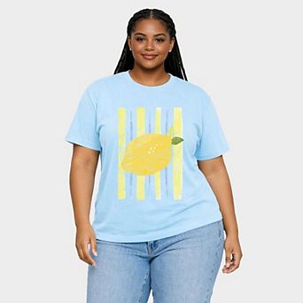 Lemon Stripes - Women's Plus Sized Garment Dyed Graphic T-Shirt