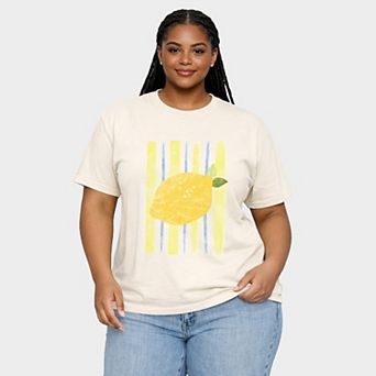 Lemon Stripes - Women's Plus Sized Garment Dyed Graphic T-Shirt
