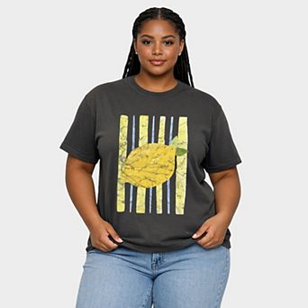 Lemon Stripes - Women's Plus Sized Garment Dyed Graphic T-Shirt