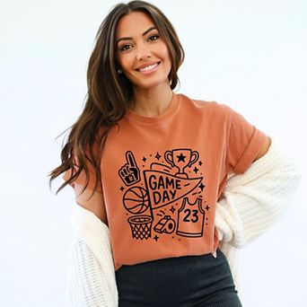 Basketball Game Day Doodles - Women's Garment Dyed Graphic T-Shirt