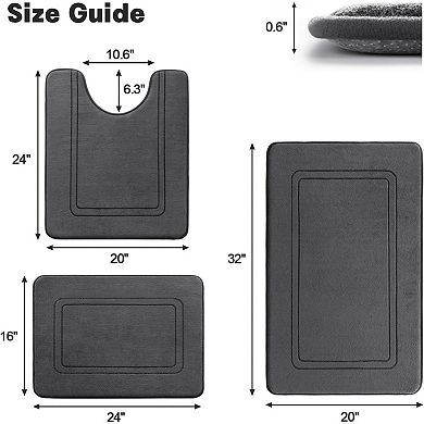 Memory Foam Bath Mat Set, Super Soft and Water Absorbent Bath Rug Set, U Shape Toilet Mats