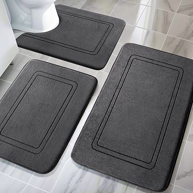 Memory Foam Bath Mat Set, Super Soft and Water Absorbent Bath Rug Set, U Shape Toilet Mats