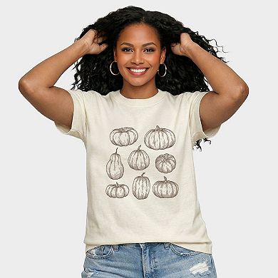 Sketched Pumpkin Collage - Women's Relaxed Boxy Tee