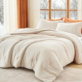 Queen Size Comforter Set, 3 pc Solid Bedding for All Seasons, Warm Down Alternative Bed Set