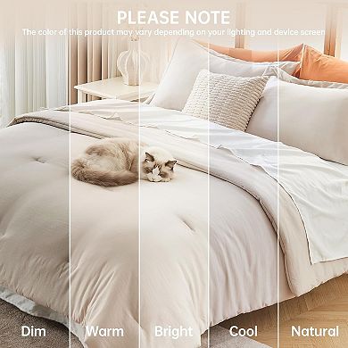 Queen Size Comforter Set, 3 Piece Solid Bedding for All Seasons, Warm Down Alternative Bed Set