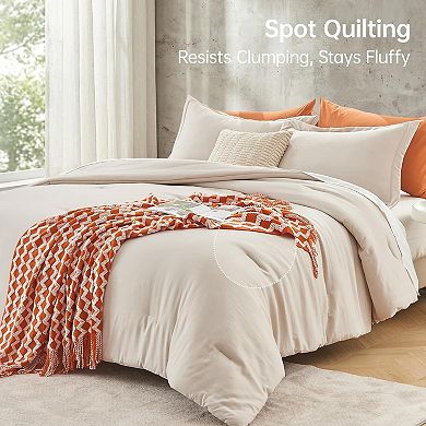 Queen Size Comforter Set, 3 Piece Solid Bedding for All Seasons, Warm Down Alternative Bed Set