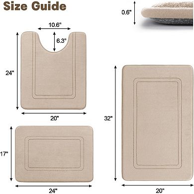 Super Soft Memory Foam Bath Mat Set, 3 Pc Absorbent Non Slip Rug for Bathroom Floor