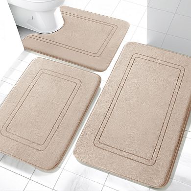 Super Soft Memory Foam Bath Mat Set, 3 Pc Absorbent Non Slip Rug for Bathroom Floor