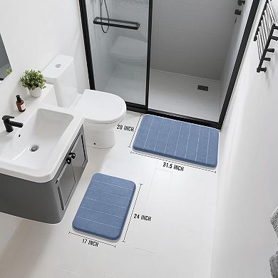 Super Soft Quick Dry Bath Mat Set, Absorbent Machine Washable Non Slip Rug for Bathroom Shower Floor