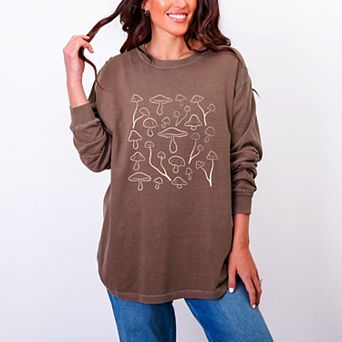 Woodland Mushrooms - Women's Garment Dyed Long Sleeve Graphic T-Shirt