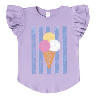 Ice Cream Cone Stripes - Girl's Flutter Sleeve Graphic T-Shirt