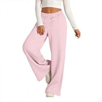 Women Wide Leg Middle Crease Sweatpants Casual High Waist Lounge with Pockets