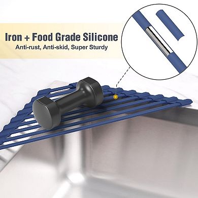 16.14 in Triangle Dish Drying Rack Foldable Silicone-Coated Dark Blue 1 Piece