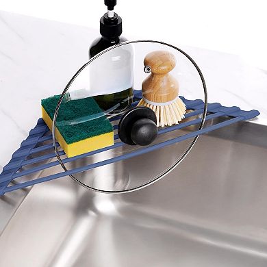16.14 in Triangle Dish Drying Rack Foldable Silicone-Coated Dark Blue 1 Piece