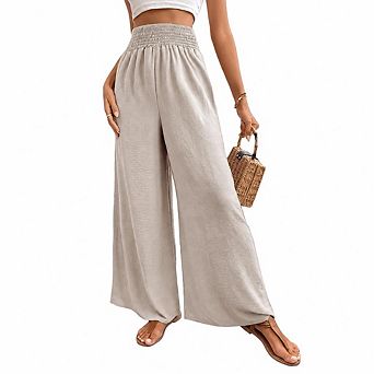 Womens Wide Leg Palazzo Pants Casual Elastic Waist Flowy Dressy Long Lounge Trousers