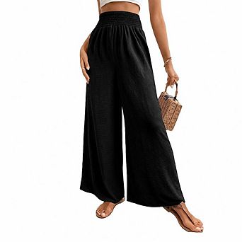 Womens Wide Leg Palazzo Pants Casual Elastic Waist Flowy Dressy Long Lounge Trousers