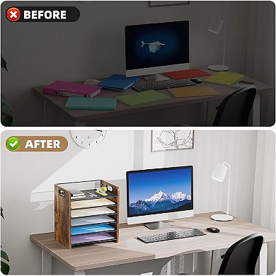 Wooden Desk File Organizer with Handle