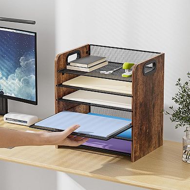 Wooden Desk File Organizer with Handle