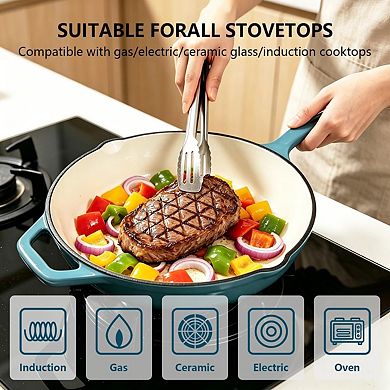 Enameled Cast Iron Non Stick Skillet Induction Compatible Frying Pan