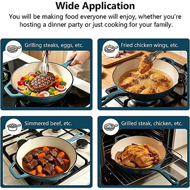 Enameled Cast Iron Non Stick Skillet Induction Compatible Frying Pan
