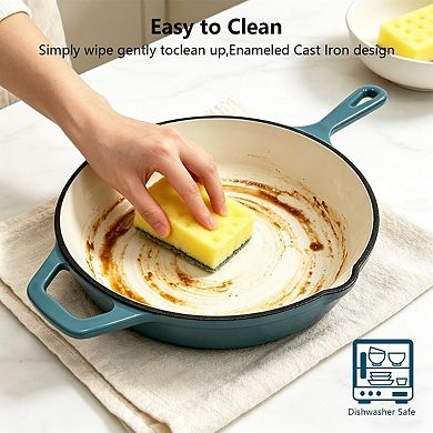 Enameled Cast Iron Non Stick Skillet Induction Compatible Frying Pan