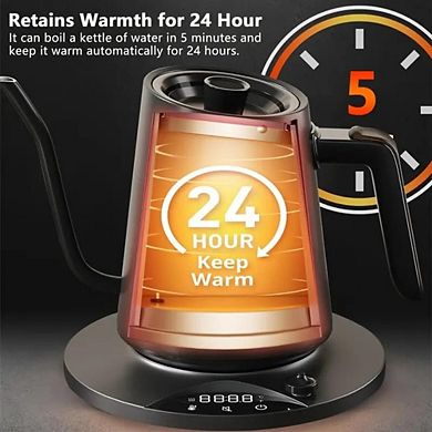 Precise Temperature Control Gooseneck Electric Kettle 0.9L Stainless Steel for Coffee Tea