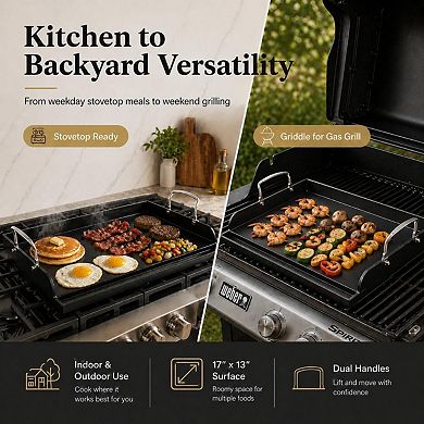 Griddle for Gas Grill, Cast Iron Griddle for Gas Grill & Stove Top